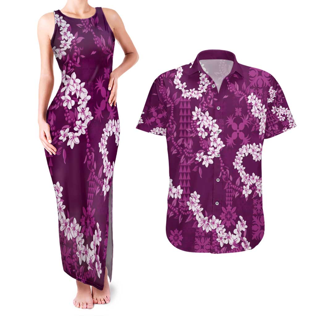 Mokihana Maile and Ilima Leis Couples Matching Tank Maxi Dress and Hawaiian Shirt Akala Hawaiian Tapa Quilt Pattern LT9 Pink - Polynesian Pride