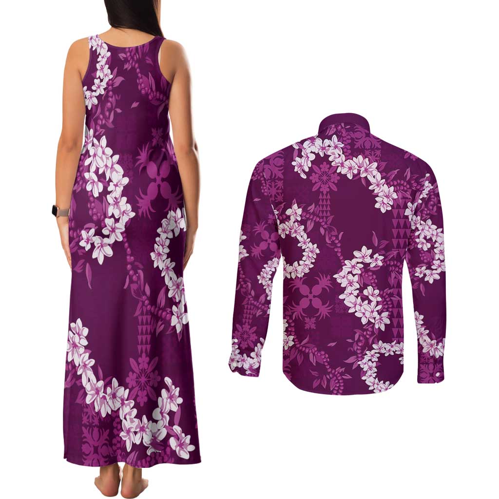 Mokihana Maile and Ilima Leis Couples Matching Tank Maxi Dress and Long Sleeve Button Shirt Akala Hawaiian Tapa Quilt Pattern LT9 - Polynesian Pride