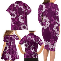 Mokihana Maile and Ilima Leis Family Matching Long Sleeve Bodycon Dress and Hawaiian Shirt Akala Hawaiian Tapa Quilt Pattern LT9 - Polynesian Pride