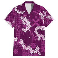 Mokihana Maile and Ilima Leis Family Matching Long Sleeve Bodycon Dress and Hawaiian Shirt Akala Hawaiian Tapa Quilt Pattern LT9 Dad's Shirt - Short Sleeve Pink - Polynesian Pride