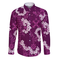 Mokihana Maile and Ilima Leis Family Matching Off The Shoulder Long Sleeve Dress and Hawaiian Shirt Akala Hawaiian Tapa Quilt Pattern LT9 Dad's Shirt - Long Sleeve Pink - Polynesian Pride