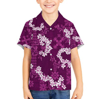 Mokihana Maile and Ilima Leis Family Matching Off The Shoulder Long Sleeve Dress and Hawaiian Shirt Akala Hawaiian Tapa Quilt Pattern LT9 Son's Shirt Pink - Polynesian Pride