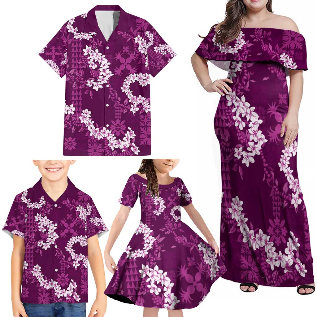 Mokihana Maile and Ilima Leis Family Matching Off Shoulder Maxi Dress and Hawaiian Shirt Akala Hawaiian Tapa Quilt Pattern LT9 - Polynesian Pride