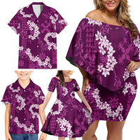 Mokihana Maile and Ilima Leis Family Matching Off Shoulder Short Dress and Hawaiian Shirt Akala Hawaiian Tapa Quilt Pattern LT9 - Polynesian Pride