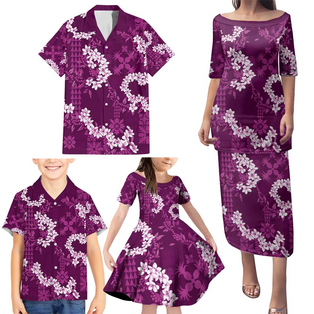 Mokihana Maile and Ilima Leis Family Matching Puletasi and Hawaiian Shirt Akala Hawaiian Tapa Quilt Pattern LT9 - Polynesian Pride