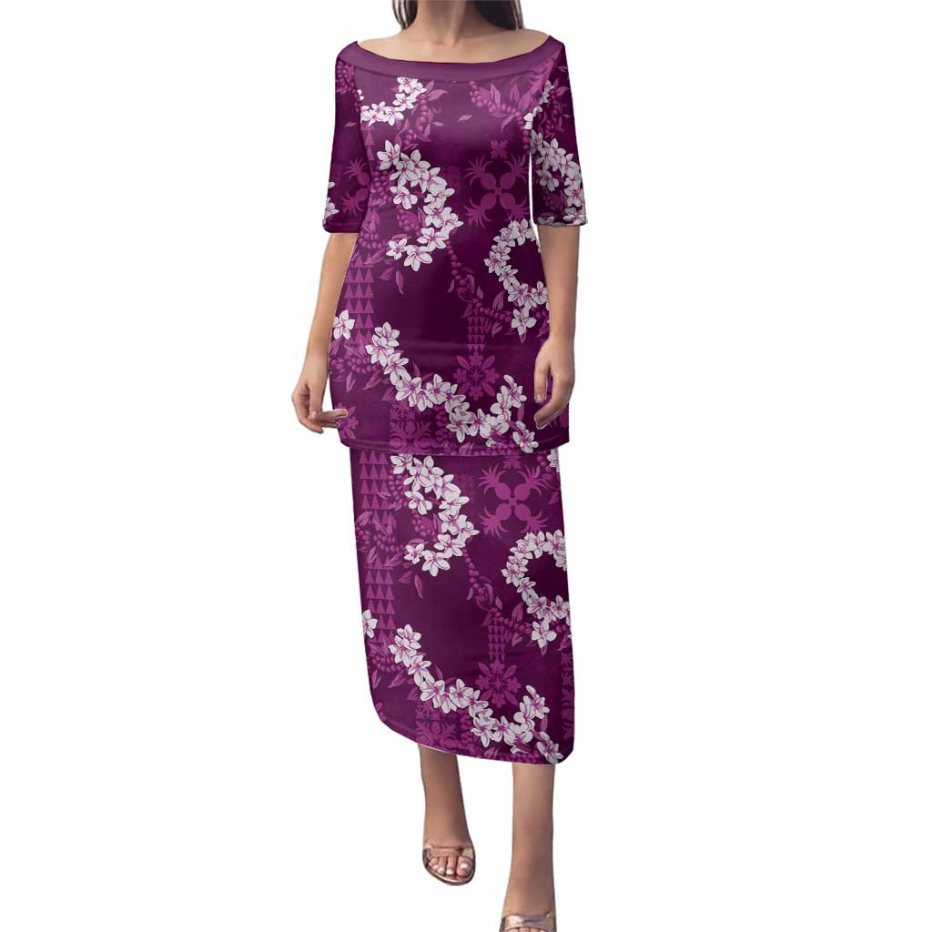 Mokihana Maile and Ilima Leis Family Matching Puletasi and Hawaiian Shirt Akala Hawaiian Tapa Quilt Pattern LT9 Mom's Dress Pink - Polynesian Pride