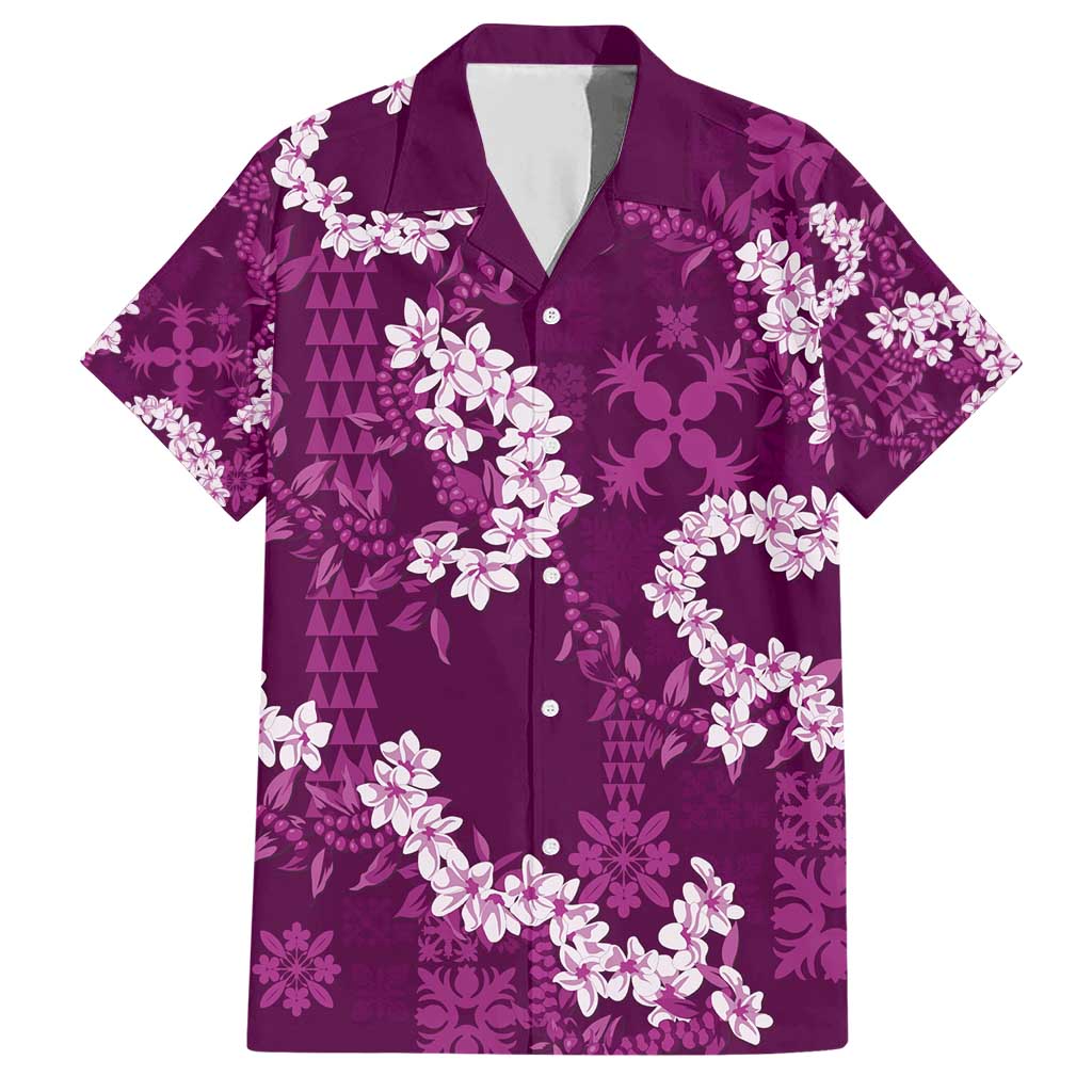 Mokihana Maile and Ilima Leis Family Matching Short Sleeve Bodycon Dress and Hawaiian Shirt Akala Hawaiian Tapa Quilt Pattern LT9 Dad's Shirt - Short Sleeve Pink - Polynesian Pride