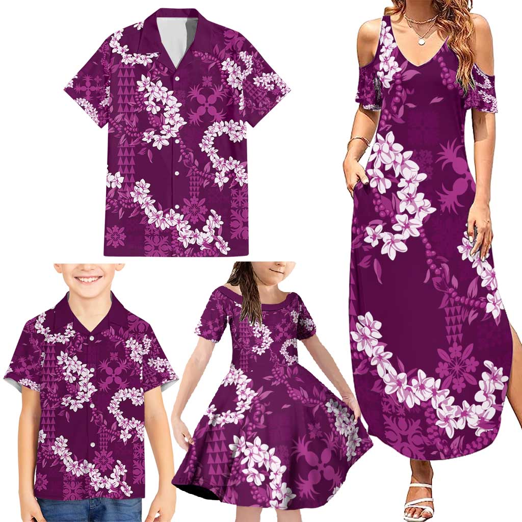 Mokihana Maile and Ilima Leis Family Matching Summer Maxi Dress and Hawaiian Shirt Akala Hawaiian Tapa Quilt Pattern LT9 - Polynesian Pride