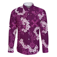 Mokihana Maile and Ilima Leis Family Matching Summer Maxi Dress and Hawaiian Shirt Akala Hawaiian Tapa Quilt Pattern LT9 Dad's Shirt - Long Sleeve Pink - Polynesian Pride