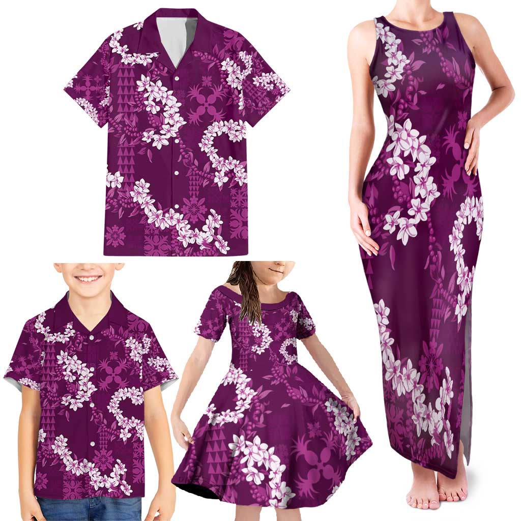 Mokihana Maile and Ilima Leis Family Matching Tank Maxi Dress and Hawaiian Shirt Akala Hawaiian Tapa Quilt Pattern - Polynesian Pride