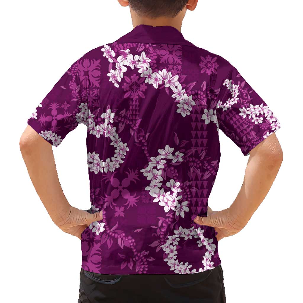 Mokihana Maile and Ilima Leis Kid Hawaiian Shirt Akala Hawaiian Tapa Quilt Pattern - Polynesian Pride