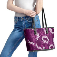 Mokihana Maile and Ilima Leis Leather Tote Bag Akala Hawaiian Tapa Quilt Pattern - Polynesian Pride