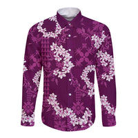 Mokihana Maile and Ilima Leis Long Sleeve Button Shirt Akala Hawaiian Tapa Quilt Pattern - Polynesian Pride