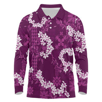 Mokihana Maile and Ilima Leis Long Sleeve Polo Shirt Akala Hawaiian Tapa Quilt Pattern - Polynesian Pride