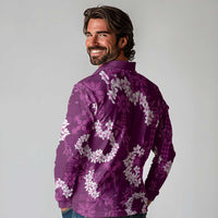 Mokihana Maile and Ilima Leis Long Sleeve Polo Shirt Akala Hawaiian Tapa Quilt Pattern - Polynesian Pride