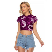 Mokihana Maile and Ilima Leis Raglan Cropped T Shirt Akala Hawaiian Tapa Quilt Pattern - Polynesian Pride