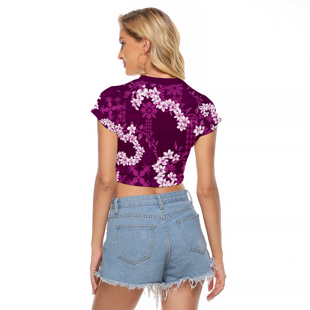 Mokihana Maile and Ilima Leis Raglan Cropped T Shirt Akala Hawaiian Tapa Quilt Pattern - Polynesian Pride