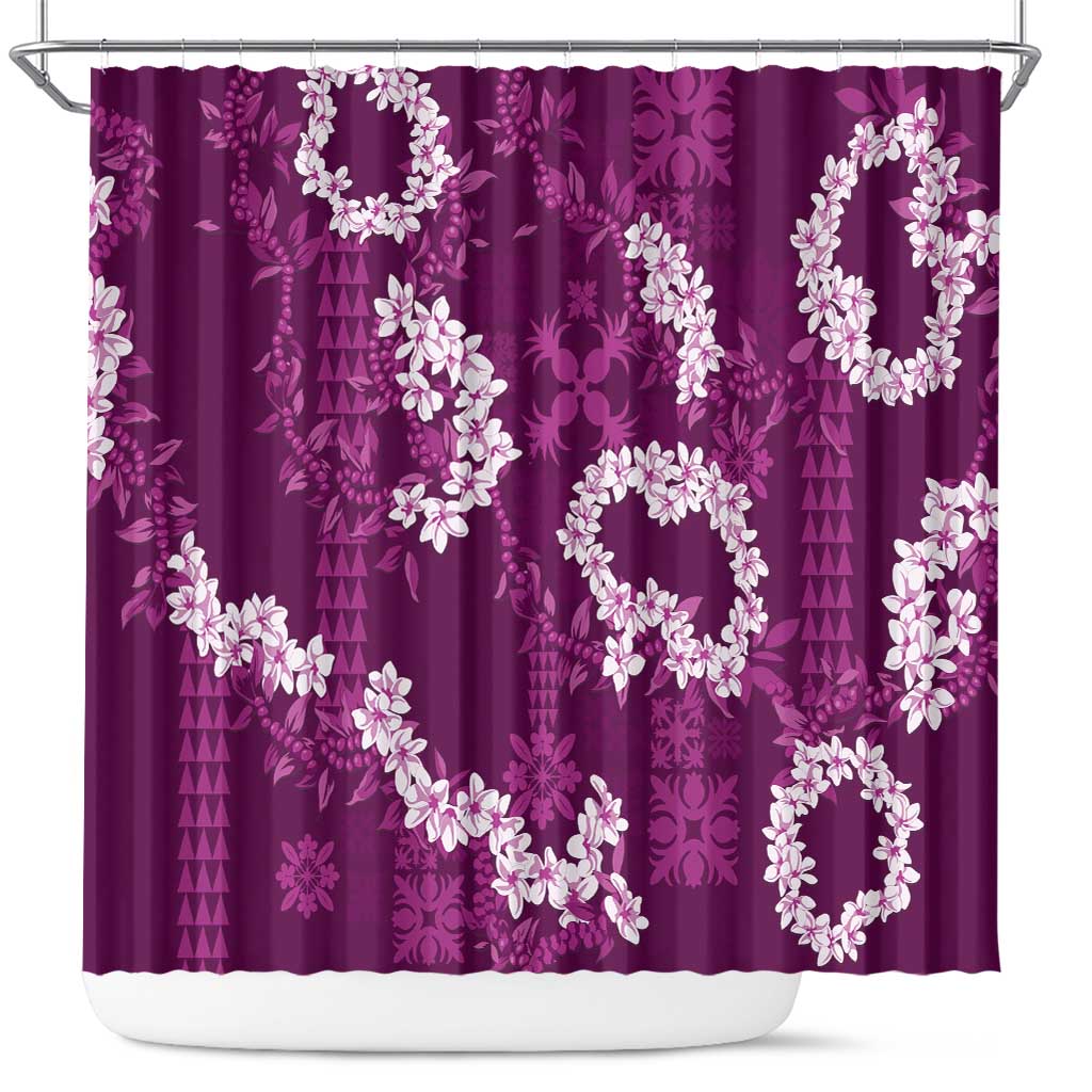 Mokihana Maile and Ilima Leis Shower Curtain Akala Hawaiian Tapa Quilt Pattern - Polynesian Pride