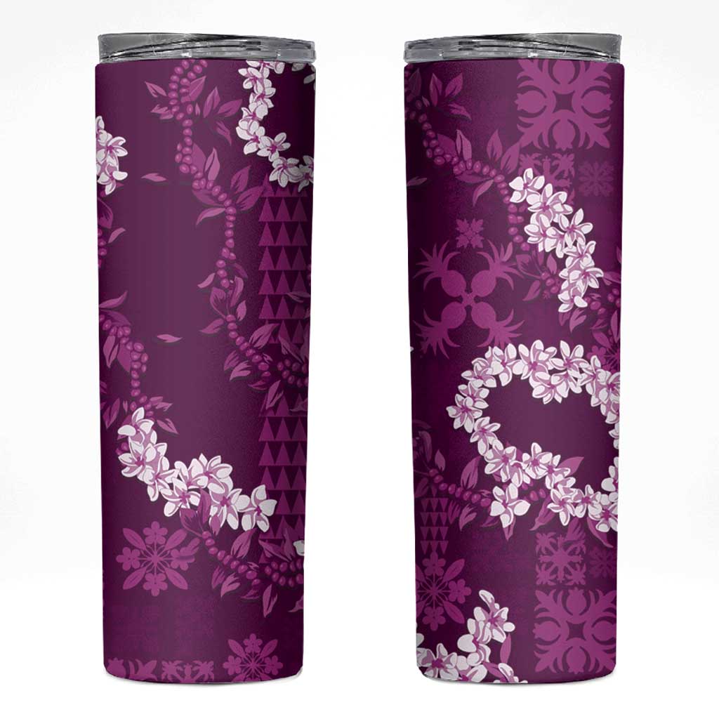 Mokihana Maile and Ilima Leis Skinny Tumbler Akala Hawaiian Tapa Quilt Pattern LT9 Pink - Polynesian Pride