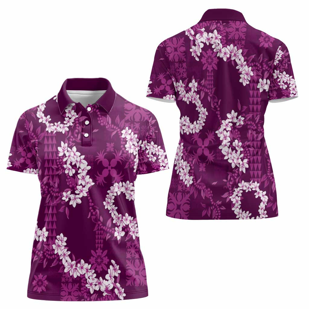 Mokihana Maile and Ilima Leis Women Polo Shirt Akala Hawaiian Tapa Quilt Pattern - Polynesian Pride