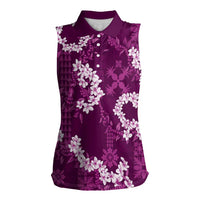 Mokihana Maile and Ilima Leis Women Sleeveless Polo Shirt Akala Hawaiian Tapa Quilt Pattern LT9 Female Pink - Polynesian Pride