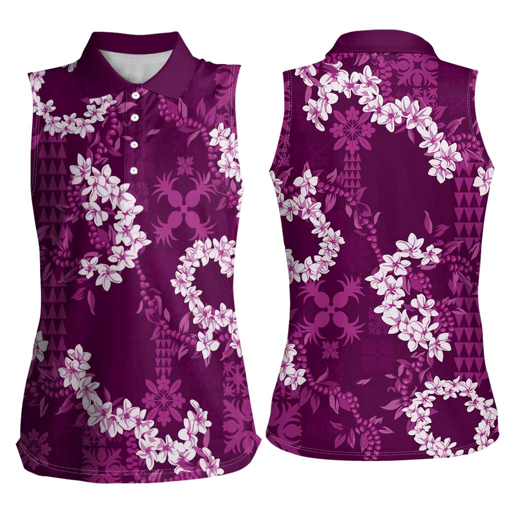 Mokihana Maile and Ilima Leis Women Sleeveless Polo Shirt Akala Hawaiian Tapa Quilt Pattern LT9 - Polynesian Pride