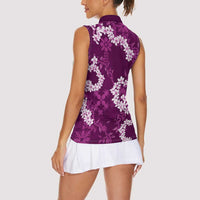 Mokihana Maile and Ilima Leis Women Sleeveless Polo Shirt Akala Hawaiian Tapa Quilt Pattern LT9 - Polynesian Pride