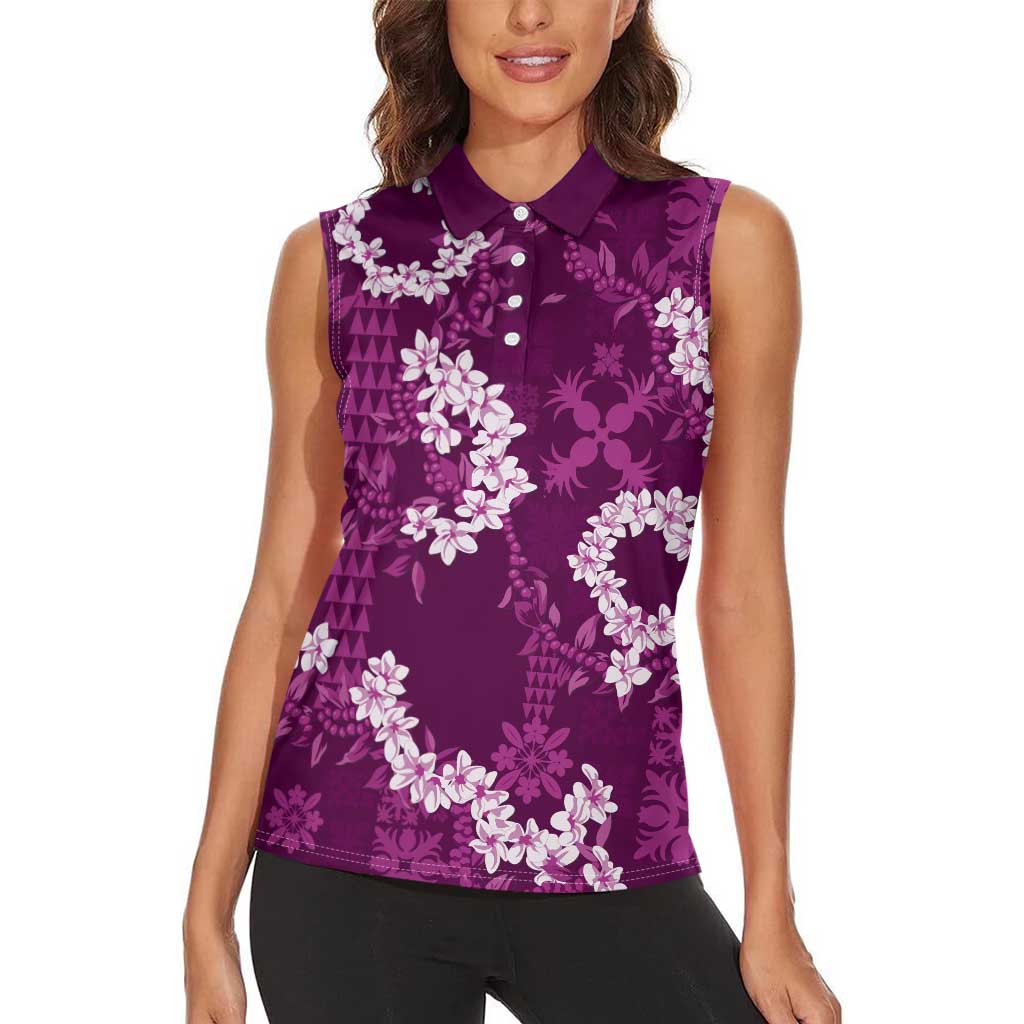 Mokihana Maile and Ilima Leis Women Sleeveless Polo Shirt Akala Hawaiian Tapa Quilt Pattern LT9 - Polynesian Pride