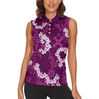 Mokihana Maile and Ilima Leis Women Sleeveless Polo Shirt Akala Hawaiian Tapa Quilt Pattern LT9 - Polynesian Pride