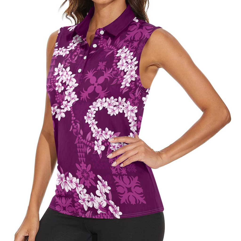 Mokihana Maile and Ilima Leis Women Sleeveless Polo Shirt Akala Hawaiian Tapa Quilt Pattern LT9 - Polynesian Pride