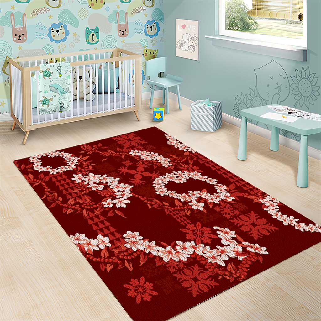 Mokihana Maile and Ilima Leis Area Rug Ulaʻula Hawaiian Tapa Quilt Pattern - Polynesian Pride