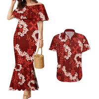 Mokihana Maile and Ilima Leis Couples Matching Mermaid Dress and Hawaiian Shirt Ulaʻula Hawaiian Tapa Quilt Pattern LT9 Red - Polynesian Pride