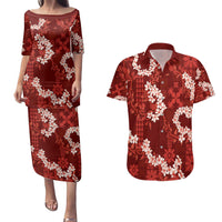 Mokihana Maile and Ilima Leis Couples Matching Puletasi and Hawaiian Shirt Ulaʻula Hawaiian Tapa Quilt Pattern LT9 Red - Polynesian Pride