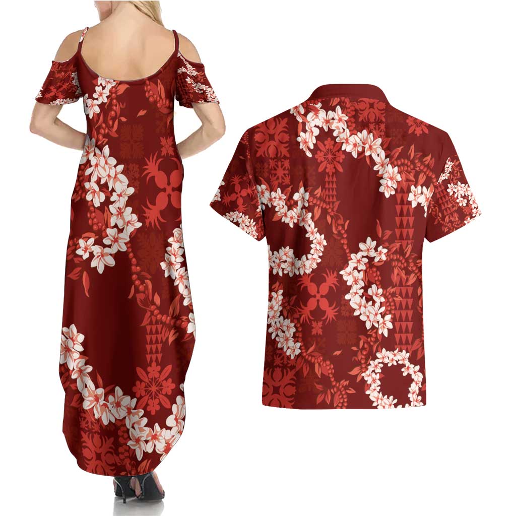 Mokihana Maile and Ilima Leis Couples Matching Summer Maxi Dress and Hawaiian Shirt Ulaʻula Hawaiian Tapa Quilt Pattern LT9 - Polynesian Pride