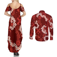 Mokihana Maile and Ilima Leis Couples Matching Summer Maxi Dress and Long Sleeve Button Shirt Ulaʻula Hawaiian Tapa Quilt Pattern LT9 - Polynesian Pride