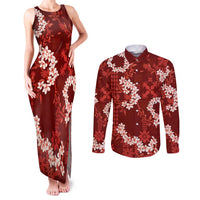 Mokihana Maile and Ilima Leis Couples Matching Tank Maxi Dress and Long Sleeve Button Shirt Ulaʻula Hawaiian Tapa Quilt Pattern LT9 Red - Polynesian Pride