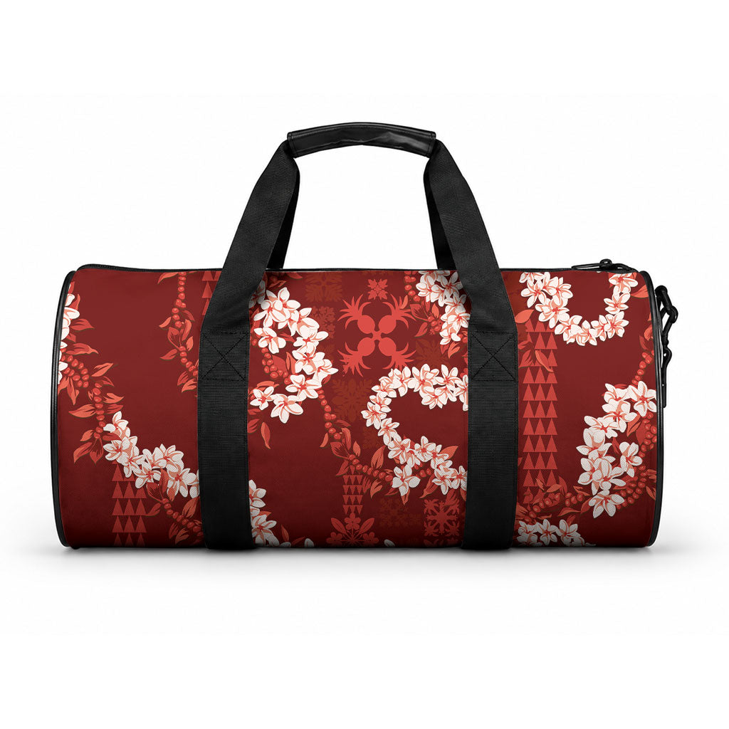 Mokihana Maile and Ilima Leis Duffle Bag Ulaʻula Hawaiian Tapa Quilt Pattern LT9 One size Red - Polynesian Pride