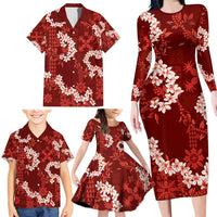 Mokihana Maile and Ilima Leis Family Matching Long Sleeve Bodycon Dress and Hawaiian Shirt Ulaʻula Hawaiian Tapa Quilt Pattern LT9 - Polynesian Pride