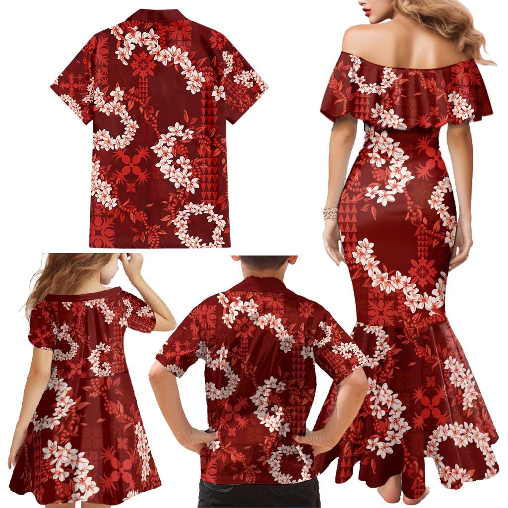 Mokihana Maile and Ilima Leis Family Matching Mermaid Dress and Hawaiian Shirt Ulaʻula Hawaiian Tapa Quilt Pattern LT9 - Polynesian Pride