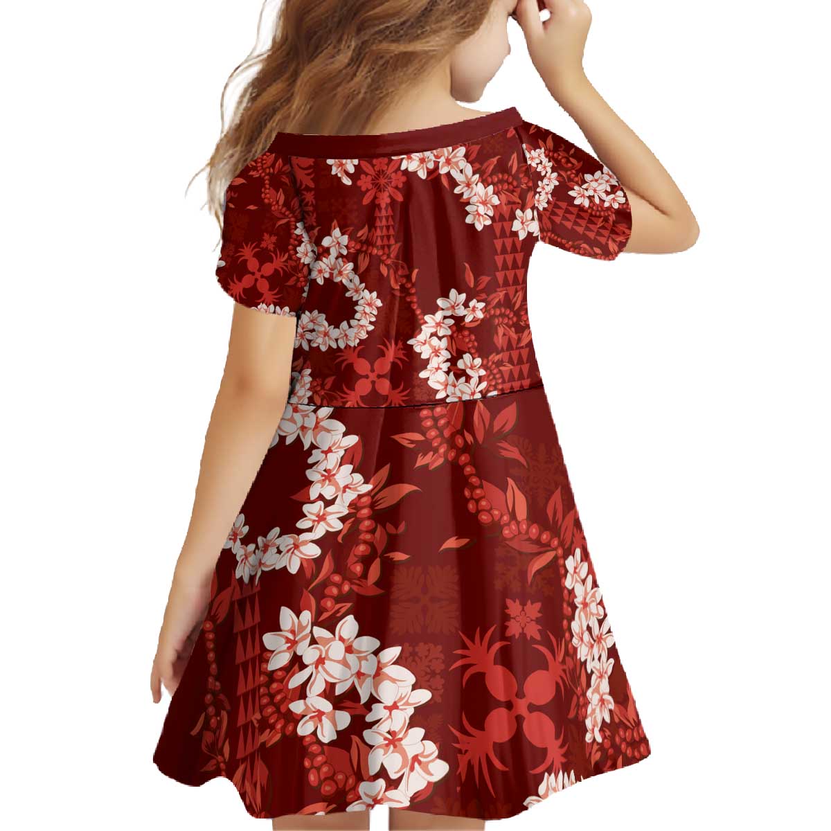 Mokihana Maile and Ilima Leis Family Matching Off The Shoulder Long Sleeve Dress and Hawaiian Shirt Ulaʻula Hawaiian Tapa Quilt Pattern LT9 - Polynesian Pride