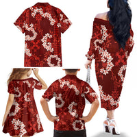 Mokihana Maile and Ilima Leis Family Matching Off The Shoulder Long Sleeve Dress and Hawaiian Shirt Ulaʻula Hawaiian Tapa Quilt Pattern LT9 - Polynesian Pride