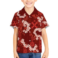 Mokihana Maile and Ilima Leis Family Matching Off The Shoulder Long Sleeve Dress and Hawaiian Shirt Ulaʻula Hawaiian Tapa Quilt Pattern LT9 Son's Shirt Red - Polynesian Pride