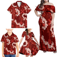 Mokihana Maile and Ilima Leis Family Matching Off Shoulder Maxi Dress and Hawaiian Shirt Ulaʻula Hawaiian Tapa Quilt Pattern LT9 - Polynesian Pride