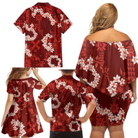 Mokihana Maile and Ilima Leis Family Matching Off Shoulder Short Dress and Hawaiian Shirt Ulaʻula Hawaiian Tapa Quilt Pattern LT9 - Polynesian Pride