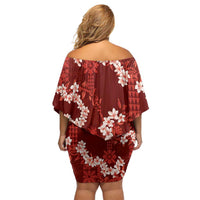 Mokihana Maile and Ilima Leis Family Matching Off Shoulder Short Dress and Hawaiian Shirt Ulaʻula Hawaiian Tapa Quilt Pattern LT9 - Polynesian Pride