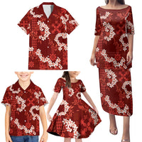 Mokihana Maile and Ilima Leis Family Matching Puletasi and Hawaiian Shirt Ulaʻula Hawaiian Tapa Quilt Pattern LT9 - Polynesian Pride
