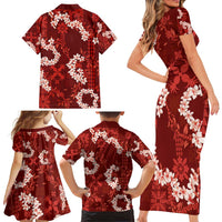 Mokihana Maile and Ilima Leis Family Matching Short Sleeve Bodycon Dress and Hawaiian Shirt Ulaʻula Hawaiian Tapa Quilt Pattern LT9 - Polynesian Pride