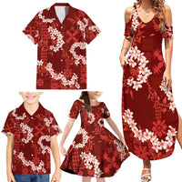 Mokihana Maile and Ilima Leis Family Matching Summer Maxi Dress and Hawaiian Shirt Ulaʻula Hawaiian Tapa Quilt Pattern LT9 - Polynesian Pride