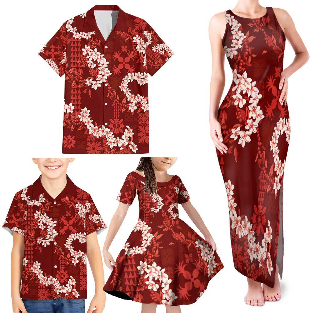 Mokihana Maile and Ilima Leis Family Matching Tank Maxi Dress and Hawaiian Shirt Ulaʻula Hawaiian Tapa Quilt Pattern LT9 - Polynesian Pride