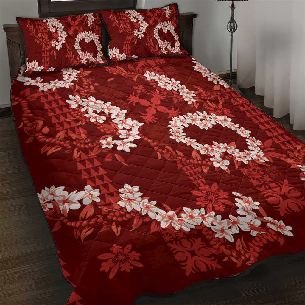 Mokihana Maile and Ilima Leis Quilt Bed Set Ulaʻula Hawaiian Tapa Quilt Pattern LT9 Red - Polynesian Pride